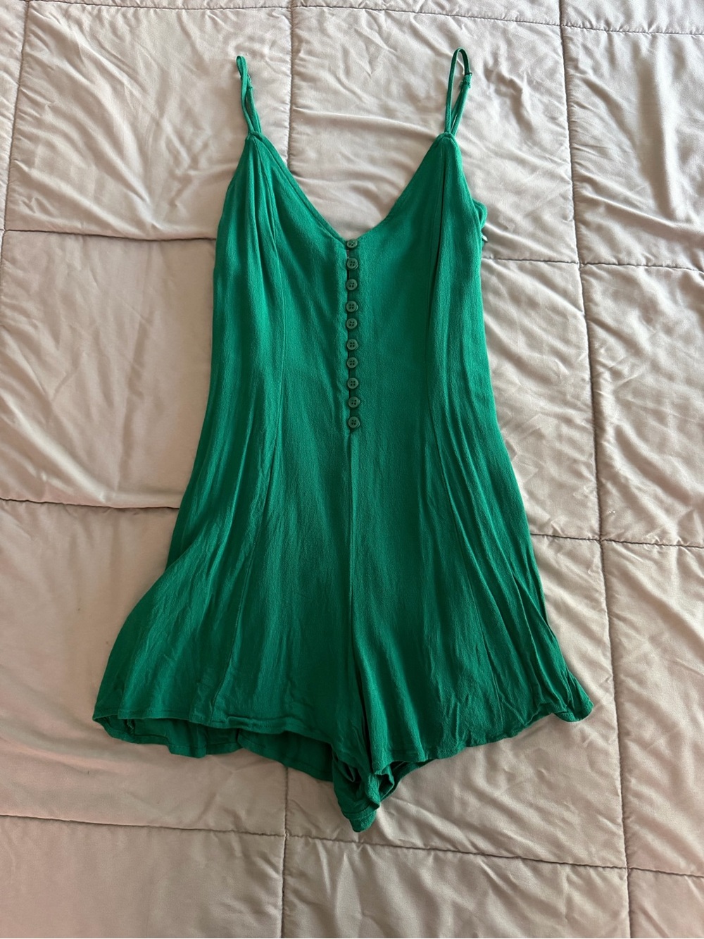 Green Sleeveless Button-Front Romper with V-Neck